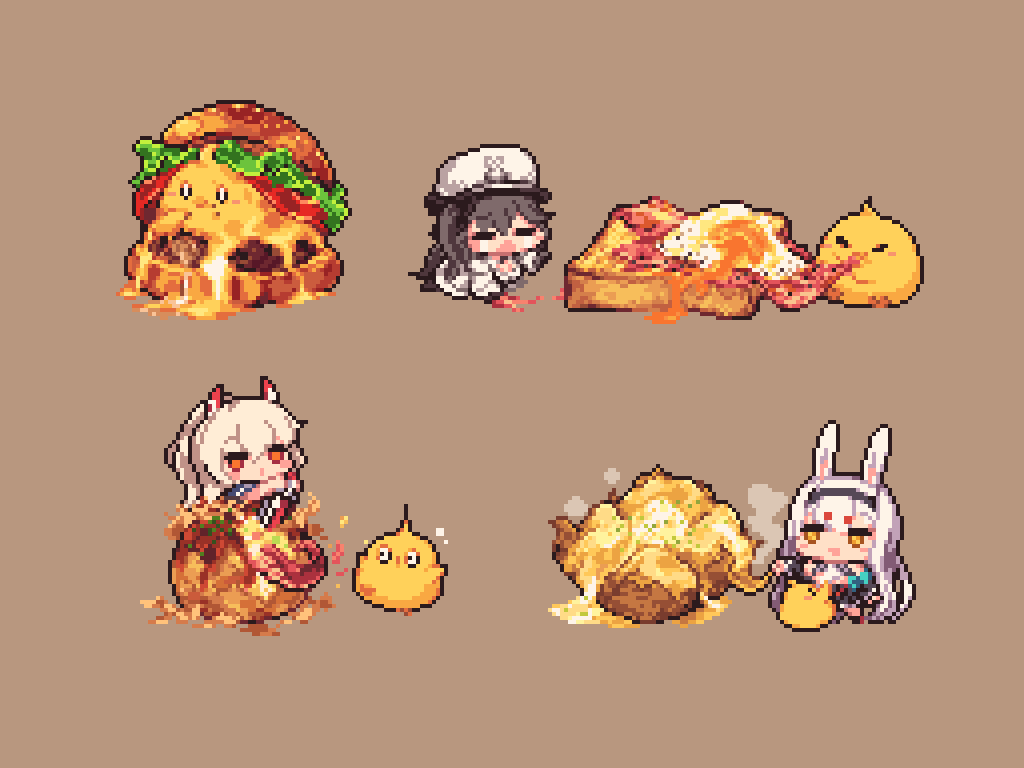 ayanami (azur lane) ,manjuu (azur lane) multiple girls food 3girls animal ears white hair chibi hat  illustration images