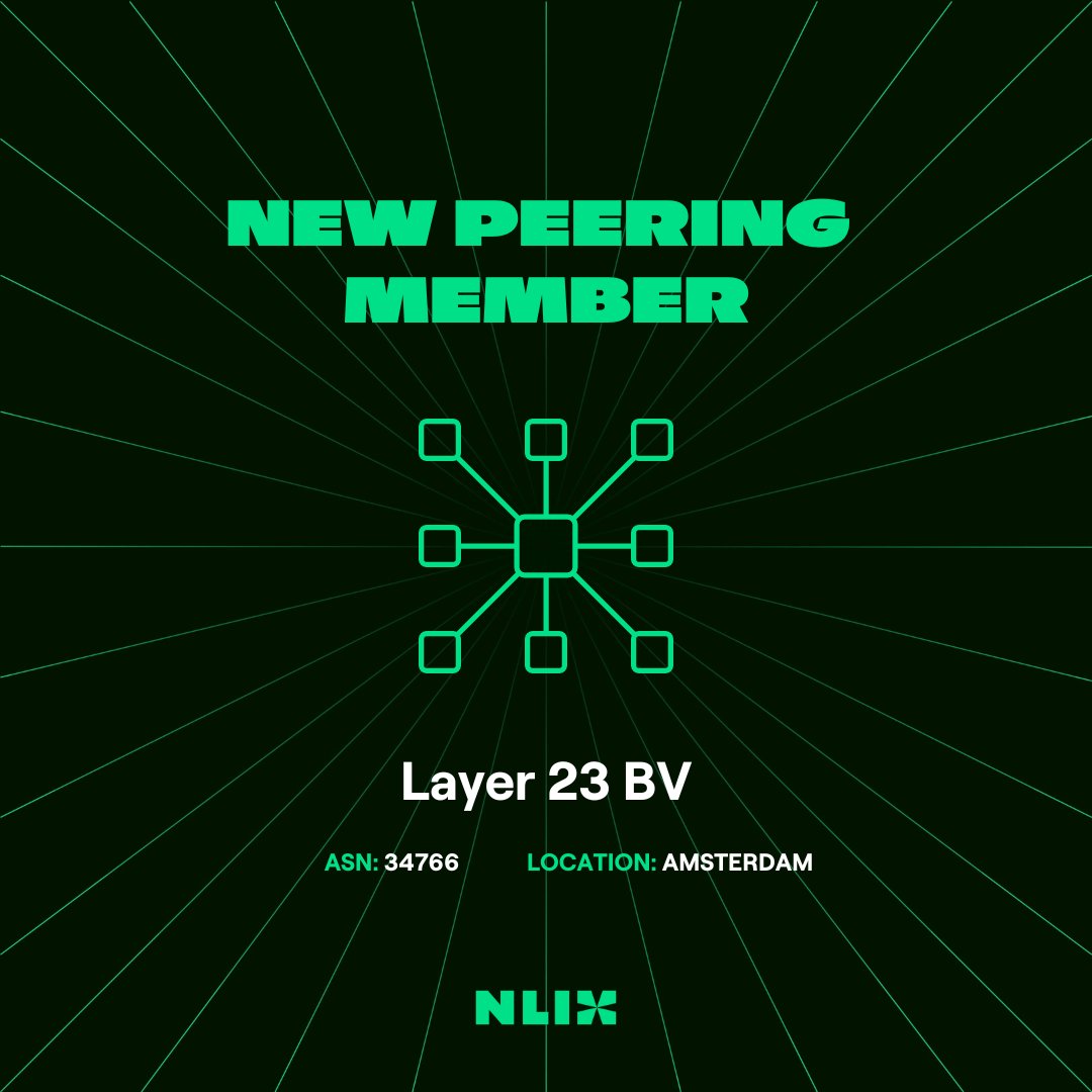 We are thrilled to share that Layer23 BV has successfully established a connection in Amsterdam. 💪 Curious to know who is connected? Check it out 👉 nl-ix.net/connected-netw…
#nlix #betheinternet
