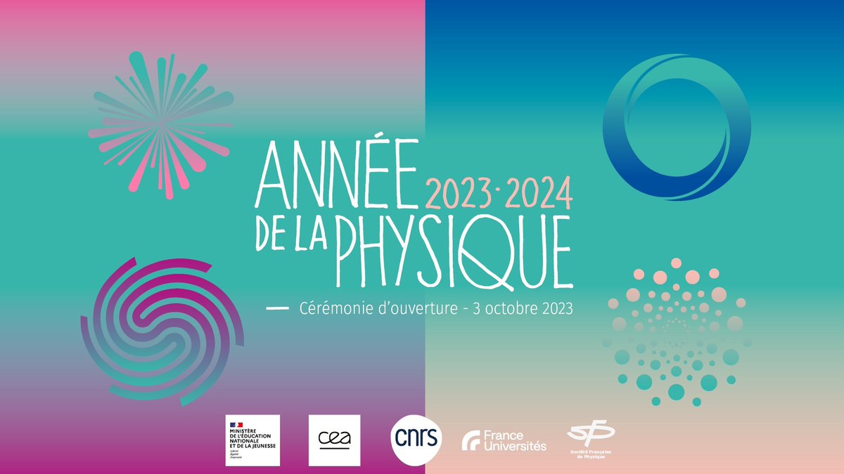 Une #AnnéePhysique🎆est lancée afin de sensibiliser les citoyennes et citoyens et stimuler l’attrait des jeunes pour la physique. L'événement de lancement, diffusé en direct, dévoile la recherche actuelle en physique. 📅3 octobre 2023 📍@citedessciences ➡️anneedelaphysique.cnrs.fr/ceremonie-douv…