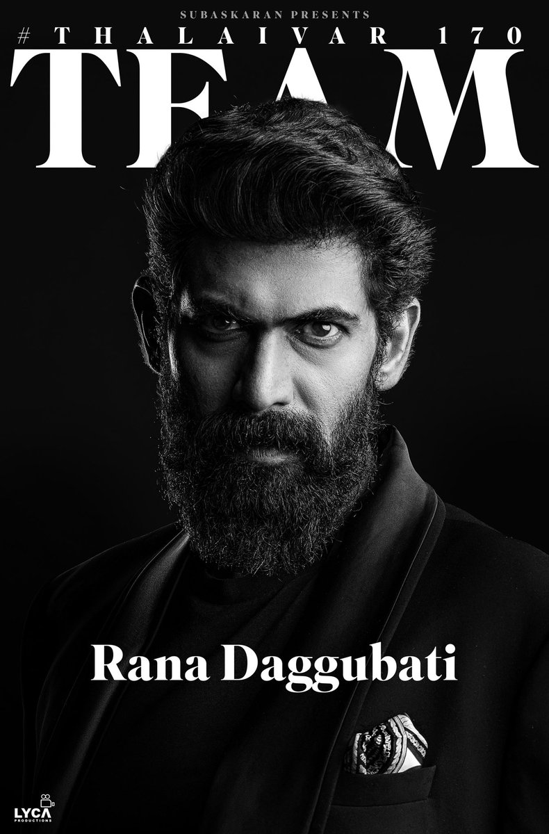 FilmyFlex's tweet photo. #Filmyflex :- The dapper &amp; supercool talent 😎 Mr. @RanaDaggubati ✨ on board for #Thalaivar170🕴🏼

@rajinikanth @tjgnan @anirudhofficial @ManjuWarrier4 @officialdushara @ritika_offl @RIAZtheboss @V4umedia_ @gkmtamilkumaran @LycaProductions #Subaskaran #ThalaivarFeast 🍛 https://t.co/EhnE7QtmNc
