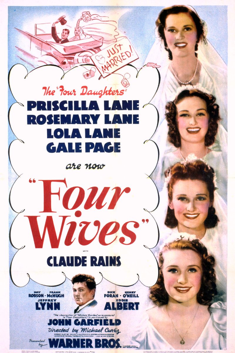 FrankMalfitano's tweet photo. FILM OF THE DAY: #MichaelCurtiz directed this sometimes touching 1939 sequel to 4 DAUGHTERS with likable cast lead by underrated #PriscillaLane & always fine #ClaudeRains & #MayRobson in story of family of “typical” young married American sisters (& young widow Priscilla) #1930s https://t.co/hqWH7iCyZH