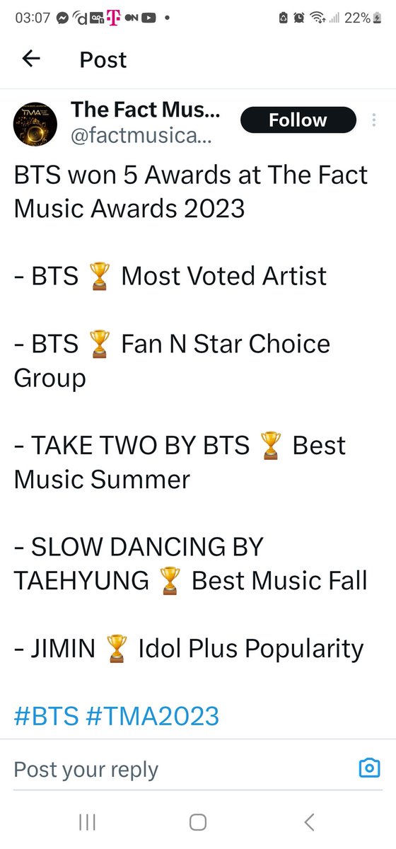 LivingBangtan7's tweet photo. Congratulations to our humble 7 @bts_bighit @BTS_twt on winning 5 #TheFactMusic awards! #TakeTwo for best music summer #Taehyung for #SlowDancing best music fall #Jimin is the 1st K Soloist to win #IdolPlus Popularity! And #BTS most voted artist & Fan N Star Choice! AND the top 5 spots on Spotify unfiltered streams #Jungkook_Seven 1 & 3 Take Two in 2nd & #Jimin_FACE 4 & 5! @army_malaga @BtsAssociation