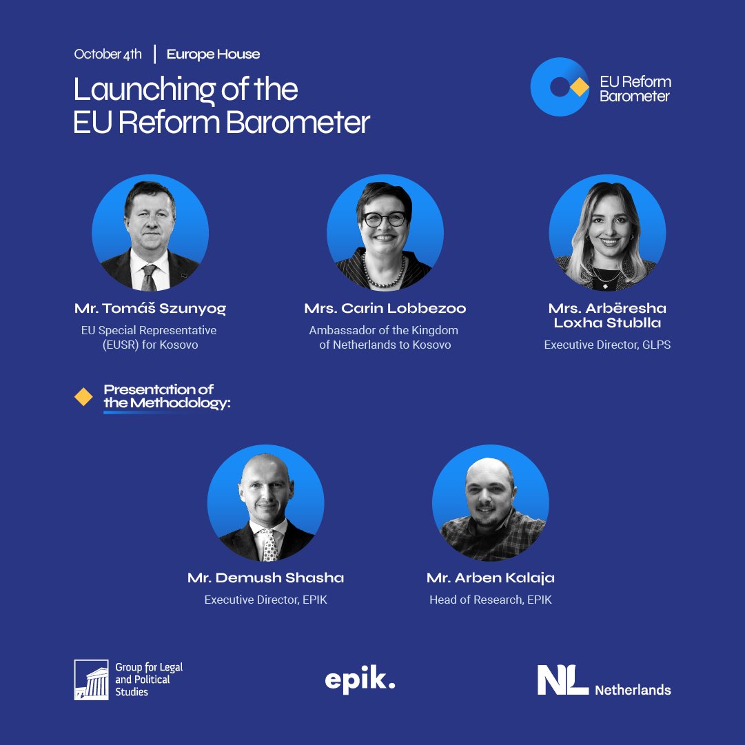 GLPS Kosovo (@glpskosovo) on Twitter photo 📢 #GLPS and <a href="/epikinstitute/">EPIK Institute</a> bringing a novelty in #Kosovo 👇
➡️Tomorrow at 10:00, we are launching the #EUREFORMBAROMETER 🇪🇺 which will measure #KS progress for the #EUIntegration, with particular focus on measures and objectives deriving from the #SAA. Supported by: <a href="/NLinKosovo/">Embassy of the Netherlands in Kosovo</a> 📢 #GLPS and <a href="/epikinstitute/">EPIK Institute</a> bringing a novelty in #Kosovo 👇
➡️Tomorrow at 10:00, we are launching the #EUREFORMBAROMETER 🇪🇺 which will measure #KS progress for the #EUIntegration, with particular focus on measures and objectives deriving from the #SAA. Supported by: <a href="/NLinKosovo/">Embassy of the Netherlands in Kosovo</a>