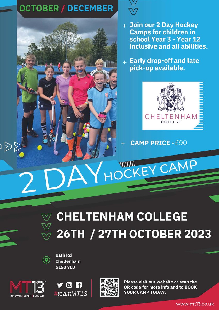 MT13 Hockey Camp 🏑 MT13 are running a 2 day hockey camp 26/27 October 2023 open for children in Year 3 to Year 12. To book a place, please visit mt13.co.uk