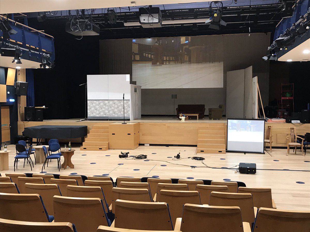All set up for the U6 A Level theatre studies practical exam today, in the style of Katie Mitchell. Good luck to the students and their technical team! Thank you as always <a href="/stswithunspac/">St Swithun's PAC</a> for your awesome support.