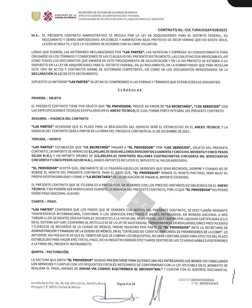 Libro_negro_'s tweet photo. #EXCLUSIVA 🔴| El gobierno de la Ciudad de México gastó mas de 22 millones de pesos en el concierto de Grupo Frontera del pasado 15 de septiembre en el Zócalo de la Ciudad de México. 

Además la empresa que organizó el evento fue Kit Wear

Recordemos que Kit Wear es la empresa favorita del presidente @lopezobrador_ y la cual ha sido acusada de ser una empresa fantasma y ligada al chófer de AMLO.

En el hilo te dejo todo el contrato.