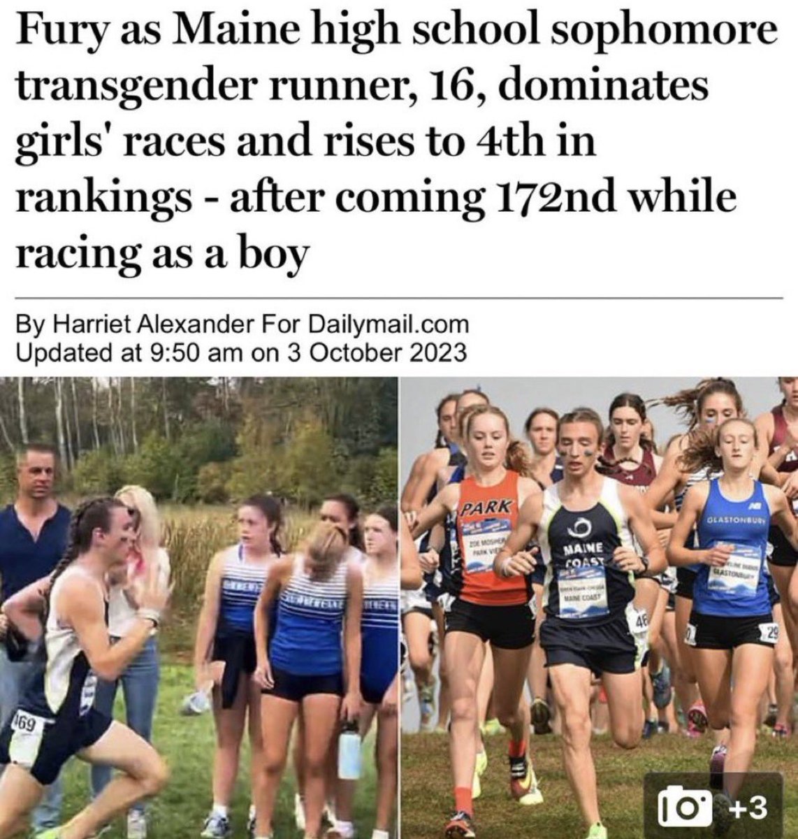 It's always the same story. 

Anyone who thinks trans-identifying males competing in women's sports is fair, please show me ONE example of a female ranking higher against the men at a competitive level than she did in the women's category.