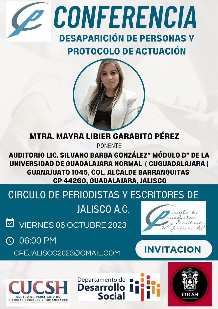 RMAGDALES's tweet photo. CONFERENCIA DE DESAPARICIÓN DE PERSONAS Y PROTOCOLO DE ACTUACIÓN 
Objetivo.- Ofrecer bases teóricas y prácticas sólidas y humanas para realizar el proceso de investigación, destacando la importancia de los derechos de las víctimas y su coadyuvancia en el proceso de investigación. https://t.co/EyZ9r7G96P