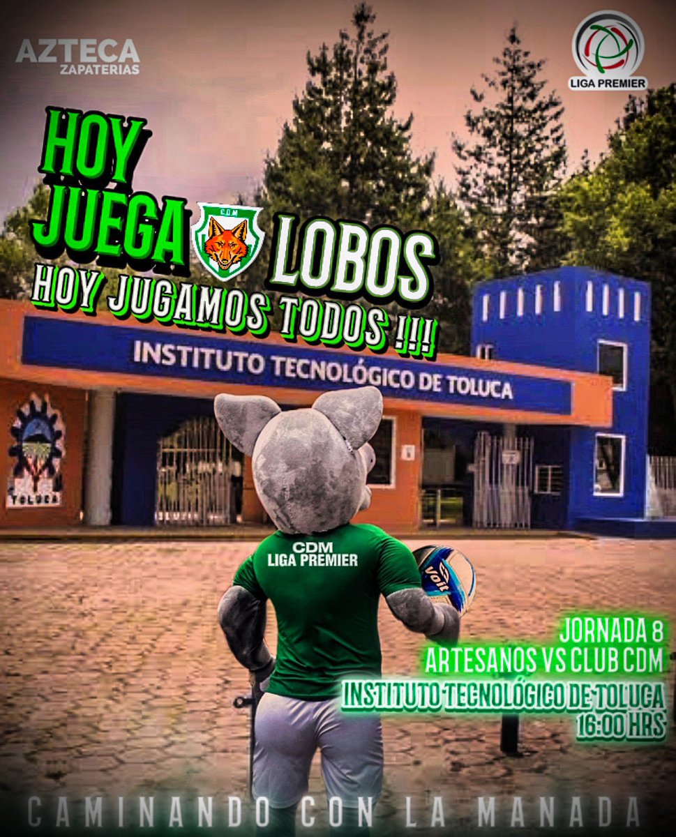 ⚽️| 𝐉𝐔𝐄𝐆𝐀 𝐋𝐎𝐁𝐎𝐒, 𝐉𝐔𝐆𝐀𝐌𝐎𝐒 𝐓𝐎𝐃𝐎𝐒!

Llegamos al Tecnológico de Toluca en la capital del Estado de México, para disputar nuestra jornada 8 de la <a href="/LigaPremier_FMF/">Liga Premier FMF</a> a las 16:00 hrs.

#CaminandoConLaManada