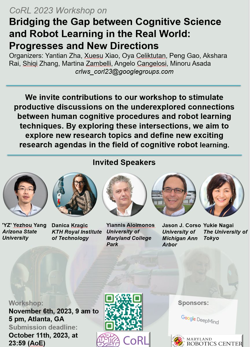 We extended the deadline for our #CoRL2023 workshop to October 11th! For details on how to apply for awards, please visit our website at yantianzha.github.io/crl.github.io/.