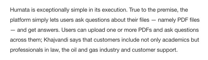 Humata AI summarizes and answers questions about your PDFs | TechCrunch https://t.co/xkVNnXw2yQ https://t