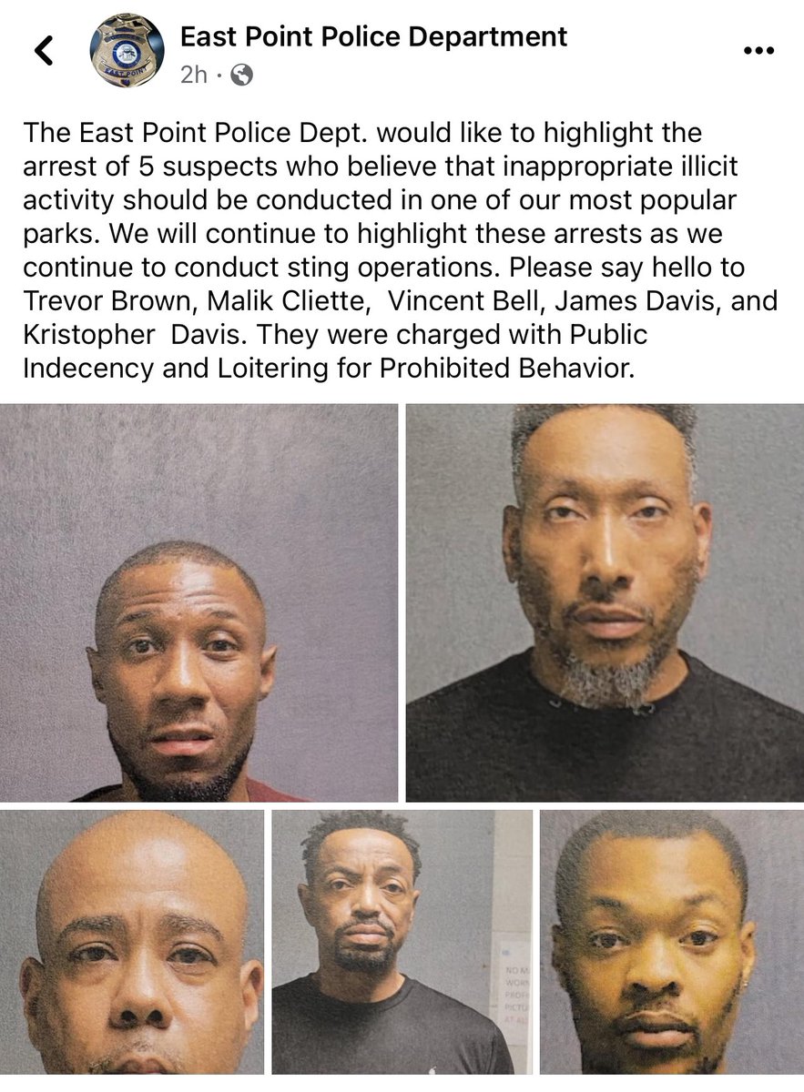 immabottomSTILL's tweet photo. Yall gon get enough of fucking outside. East Point posting mugshots and Gov’t names on their FB lol! https://t.co/f2TJhe9E9K