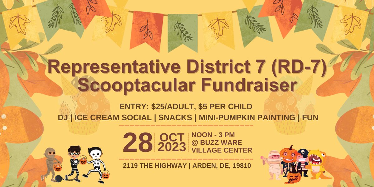 Rd7Social's tweet photo. Scoop, smile &amp; support RD-7! Join us on Sat 10/28, Noon-3 PM @ Buzz Ware Village Ctr in Arden, DE. $25/adult, $5/child. Help us elect local, county, and statewide Democrats in '24. Sponsorship packages available. See you there! 😊 #RD-7 #Scooptacular2024 #claymont #arden 🍨🎃🍂 https://t.co/mWNN56tArO