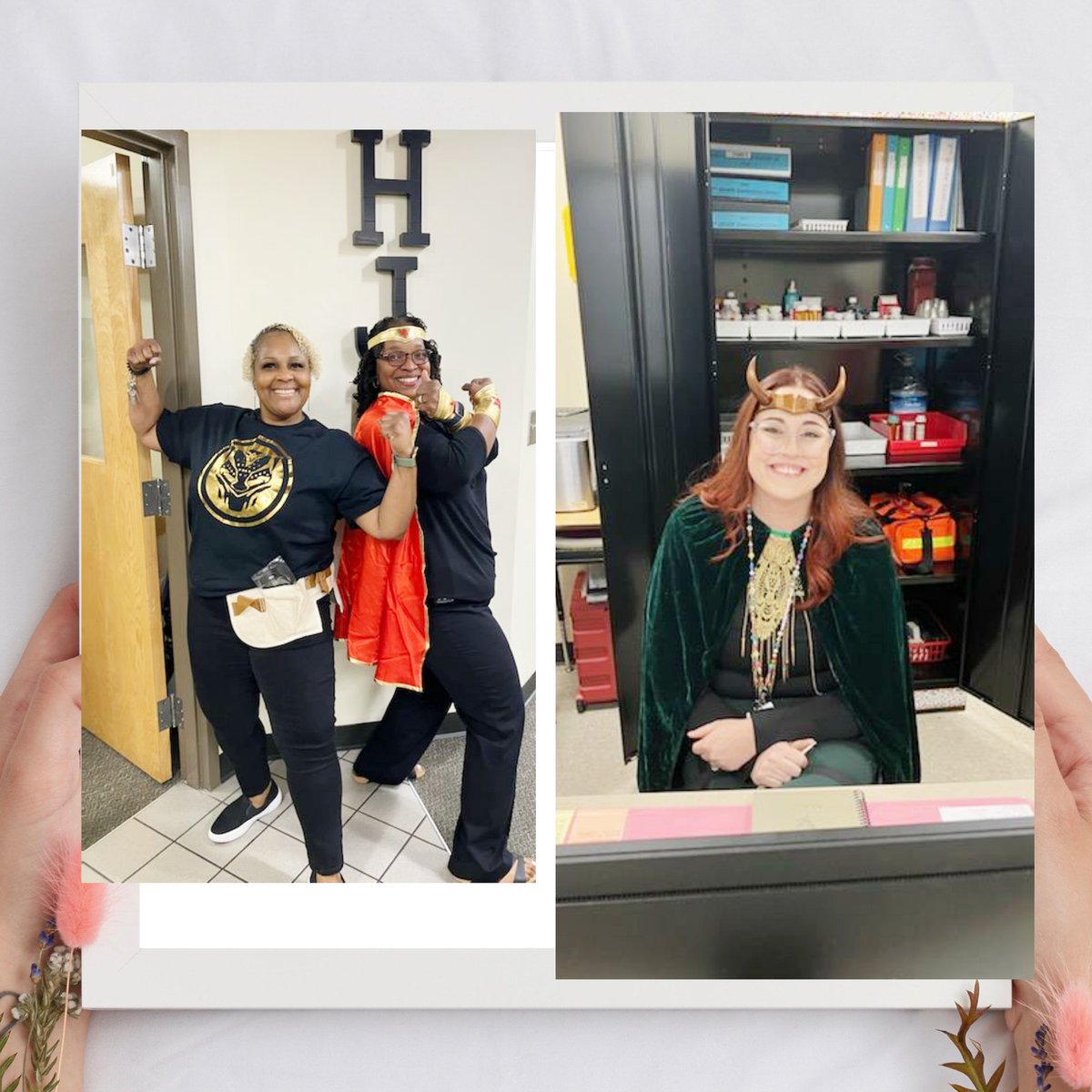 Homecoming events @ Herschel Jones Middle School featuring "Super Hero Day", L to R, Dr. Reeves (EAC), Mrs. Silas (Adminstrator) &amp; Nurse Jordan. Can't STOP that Tiger Pride 😺
#TigerSTRONG