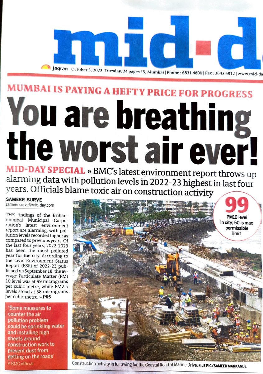 tweetsvirat's tweet photo. #ConstructionDust has been identified by @mybmc as one key pollutant that pollutes #Mumbai & causes health impacts. Need stringent action this season agnst Pvt & Govt construction sites violating rules & not just circulars & notifications
https://t.co/xoljYAE6TS
@sameerreporter https://t.co/xbXJCKT4oY