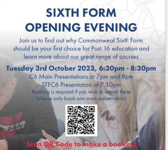 💫TONIGHT💫
Sixth Form open evening 
6:30-8:30pm

If you’re considering your choices for post-16 education then come along and see how Commonweal could be the place for you.
