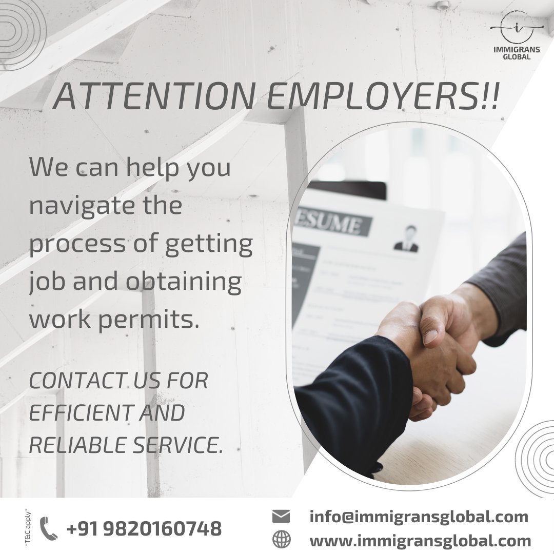ImmigransGlobal's tweet image. Are you prepared to embark on a global career journey?  Immigrans Global enables you to secure a work permit and gain access to an array of international opportunities! #WorkPermit
#GlobalWorkOpportunities
#WorkVisaApplication
#WorkAbroadDreams
#JobOpportunities
#ImmigransGlobal