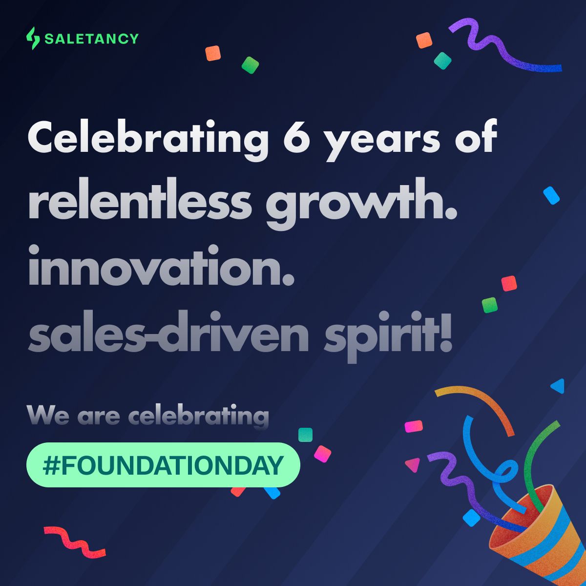 saletancy's tweet photo. Time flies when you’re revolutionizing the industry! Celebrating 6 years of innovation, teamwork, and growth. 

Let’s keep conquering together! ✨ 

#saletancyday #6thfoundationday #salesandmarketing https://t.co/0x0KhO9vYN