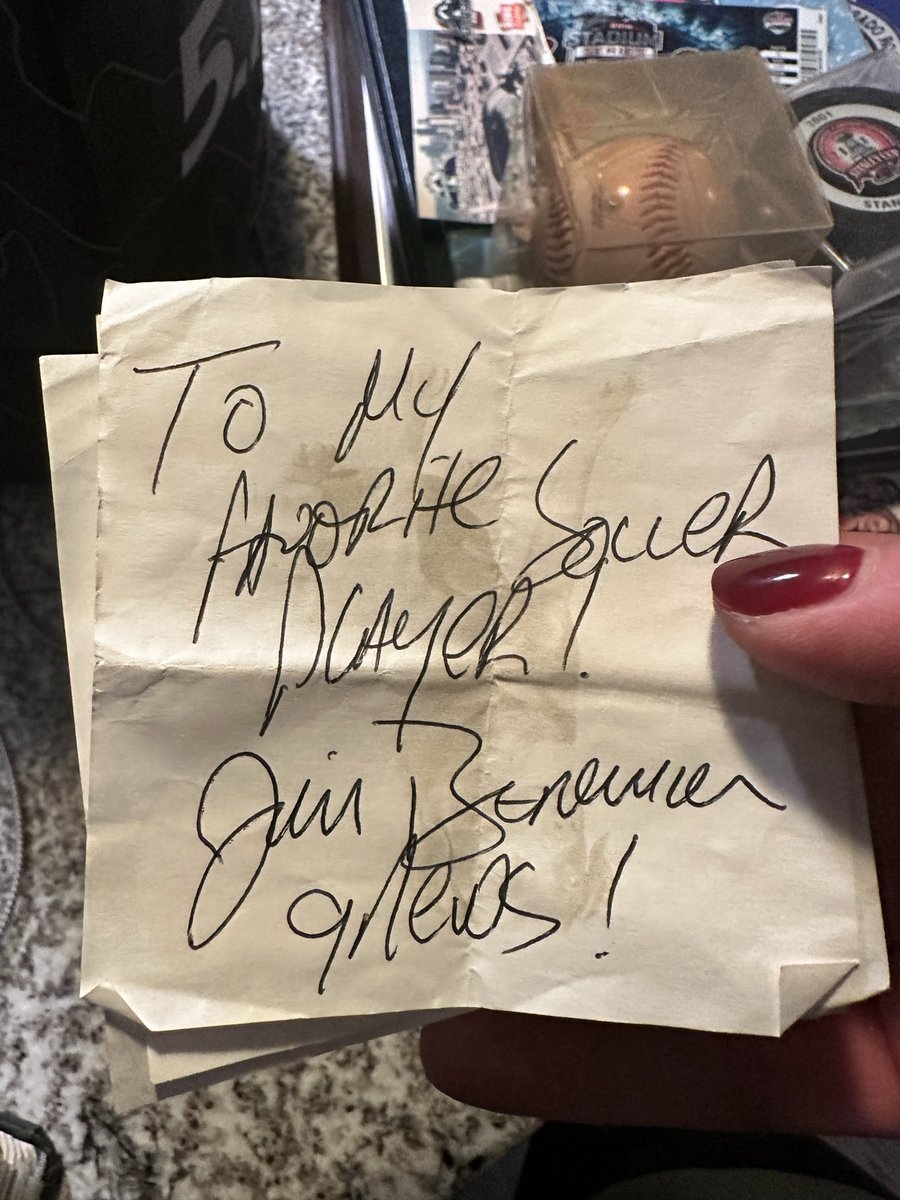 alexispappas18's tweet photo. I took a pic of this months ago going through some old boxes, when I heard you were retiring and of course forgot about it until now… My very own autograph from local celeb 😜 @jim_benemann when I was… 9?! Then dad felt left out and had to participate 😂 https://t.co/OoFXhcC06l