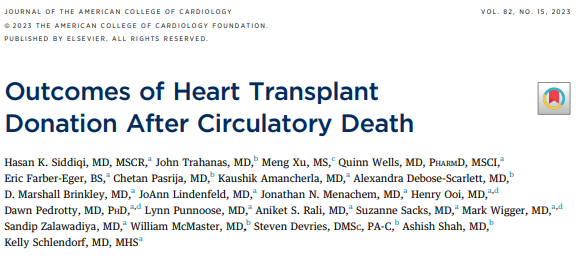 Pleased to publish the largest single-center study on 'Outcomes of Heart Transplant Donation After Circulatory Death' utilizing the Vanderbilt University Heart Transplant Database. No difference in one-year outcomes compared to DBD recipients! …rect-com.proxy.library.vanderbilt.edu/science/articl…