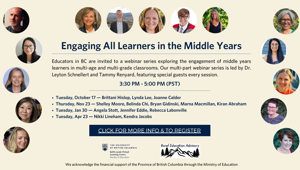 LeytonSchnell's tweet image. Sign up for the 2023-24 Engaging All Learners in the Middle Years webinar series at: elvlc.educ.ubc.ca/2023/08/31/eng… #multiage #multigrade @LenardonCheryl @DownsTeresa @chrysalis57 @ChristineYH @sbelshaw22 @NNgieng @teacherChristi @ajgadd @CarlyHunter63 @nsearcy17 @gidinski @chi_belinda