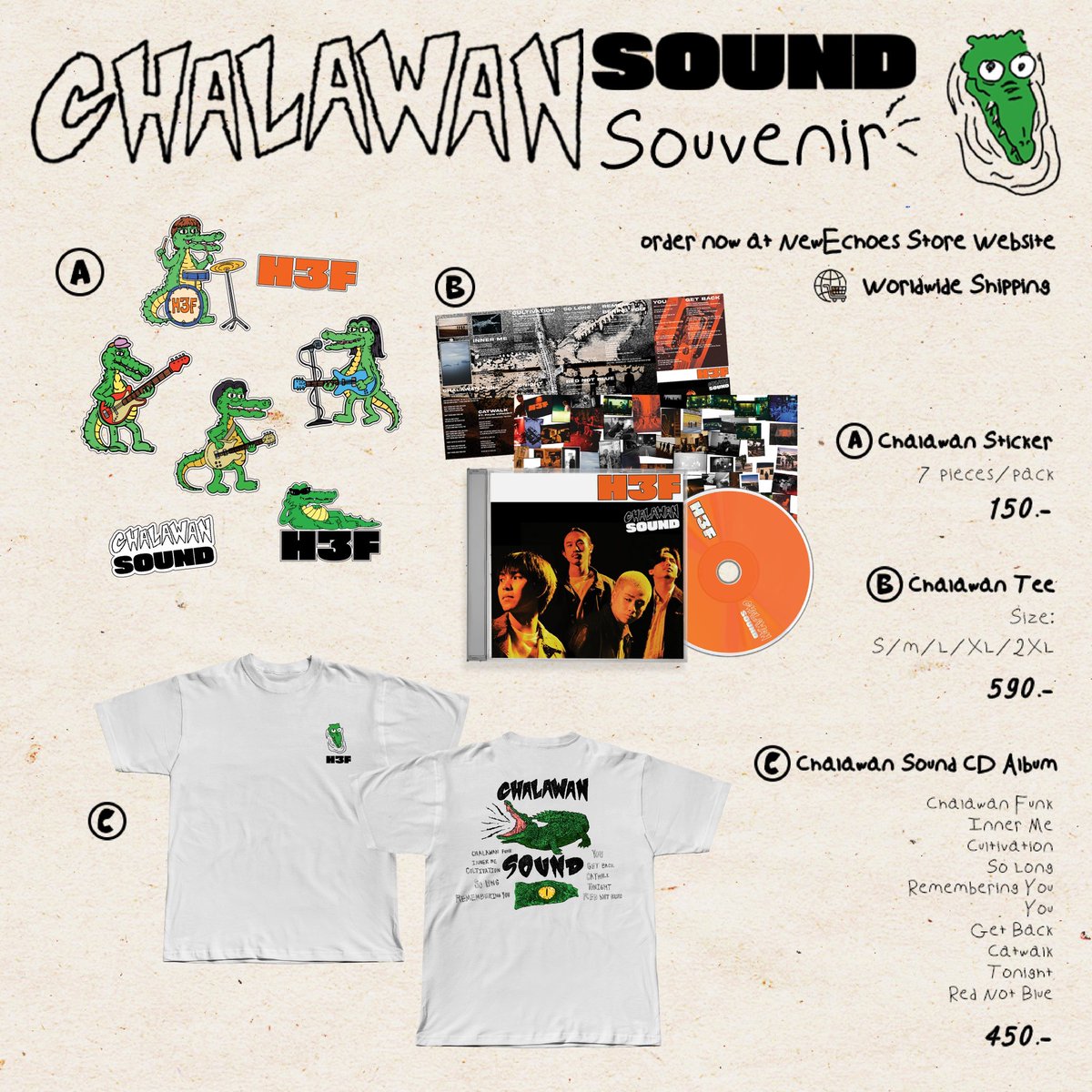 official_h3f's tweet photo. Chalawan Sound Merch out now ! 🐊🕺🏾

Go grab it now at New Echoes store website , ready to ship it worldwide for you ! 

🛒 Order now at NewEchoes Store Website 
🌎 Worldwide shipping 

https://t.co/MhbQzMosgC

#h3f #chalawansound #merchandise #newechoesrecs https://t.co/VWD6Je4RMs