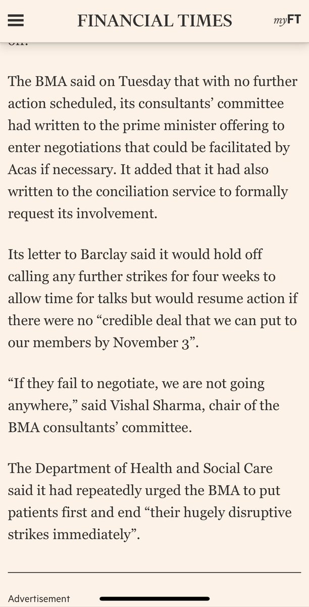 goldstone_tony's tweet photo. NEW: @BMA_Consultants offer to suspend calling new strike dates till 3rd Nov for pay negotiations (with @acasorguk) to get a credible offer by then, else strikes in Nov / Dec- see @ft and full letter 👇

Media release: https://t.co/Antr3J3tTu https://t.co/6hD1V38oy7