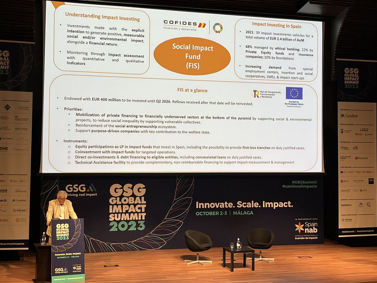 Just announced:  a new social impact fund for Spain (FIS) with €400m gov money. 
#impinv #gsgsummit #caminoalimpacto <a href="/SpainNAB/">SpainNAB</a> <a href="/COFIDES/">COFIDES</a> @GSGimpinv