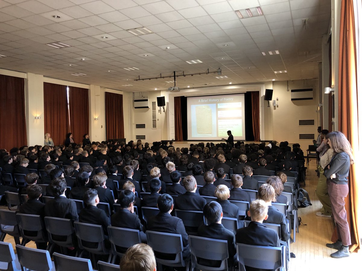 SHS_the_engine's tweet photo. Mr Haque delivering an historical assembly celebrating National Poetry Day 2023 including a hip-hop introduction 😮⁦⁦@shsrbk⁩ https://t.co/SdUGYKIxa6