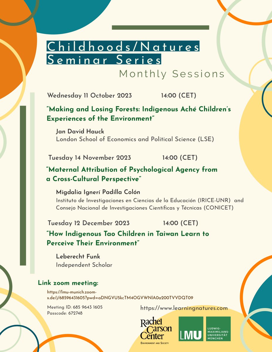 We are happy to announce our monthly Childhoods/Natures Seminar Serie, which serves as a forum for the discussion of #childhoods, #learnings and #natures and to exchange subject-related information. Find more information in our website: learningnatures.com #EnVHist #EnvHum