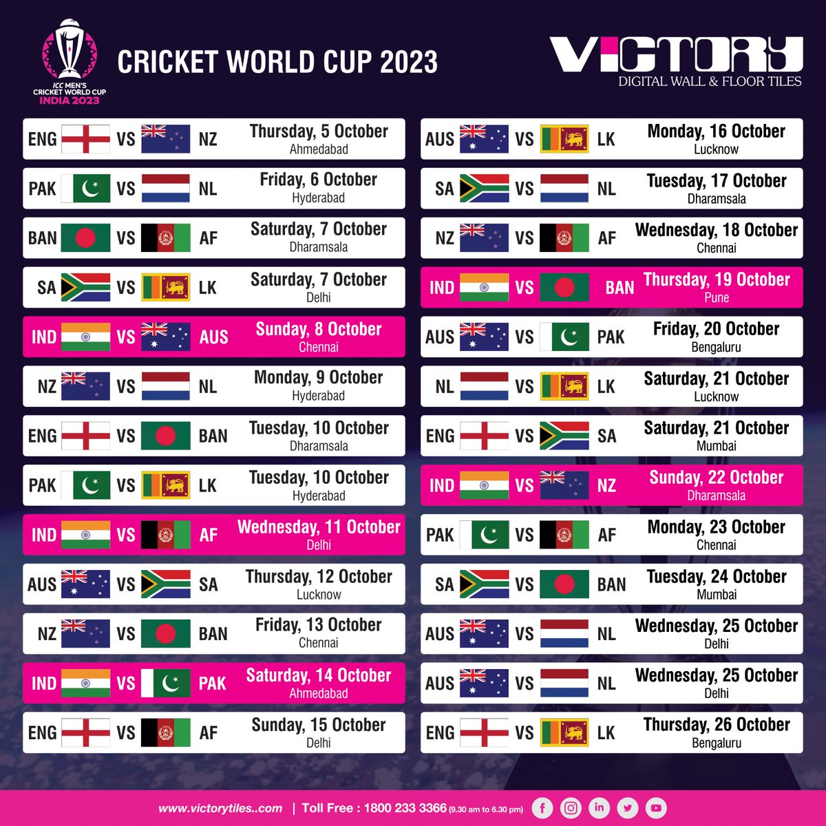 victoryceratech's tweet photo. Gear up for a cricket extravaganza like no other! 🏆🏏 The World Cup Cricket Schedule is here, and we've got you covered with all the match details. Let the games begin!" #WorldCupCricket #cricketfever #worldcup2023india #victoryceratech #vpjgroup 🌍🏏 https://t.co/1Z9WoXPoik