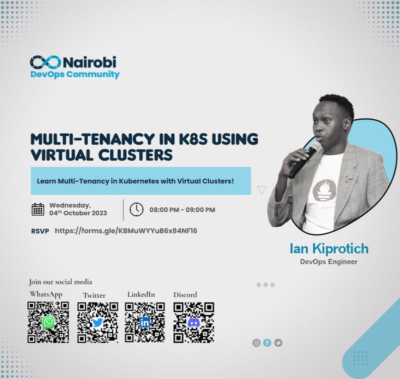 nairobidevops's tweet image. Join us this Wednesday at 8 pm for an  exciting online Session on Multi-Tenancy In Kubernetes Using Virtual  Clusters. The session will be facilitated by expert DevOps Engineer  @Onai_erd

RSVP: forms.gle/7q5cy4qMuBTGmD…

#devops  #nairobidevops #nairobidevopscommunity #kubernetes