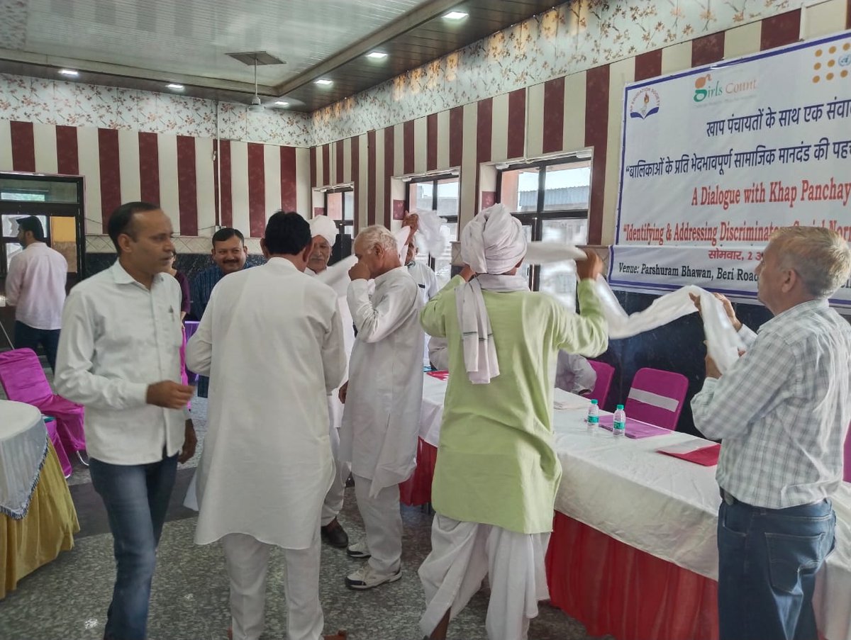 Girls_Count's tweet photo. A dialogue with Khap Panchayats was held on 2nd Oct in Rohtak with the aim to identify and collectively address the discriminatory norms that promote son preference and daughter unwantedness. The dialogue involved 60 Khap representatives from 19 different Khaps of Haryana &amp; UP. https://t.co/UZm2jfvemv