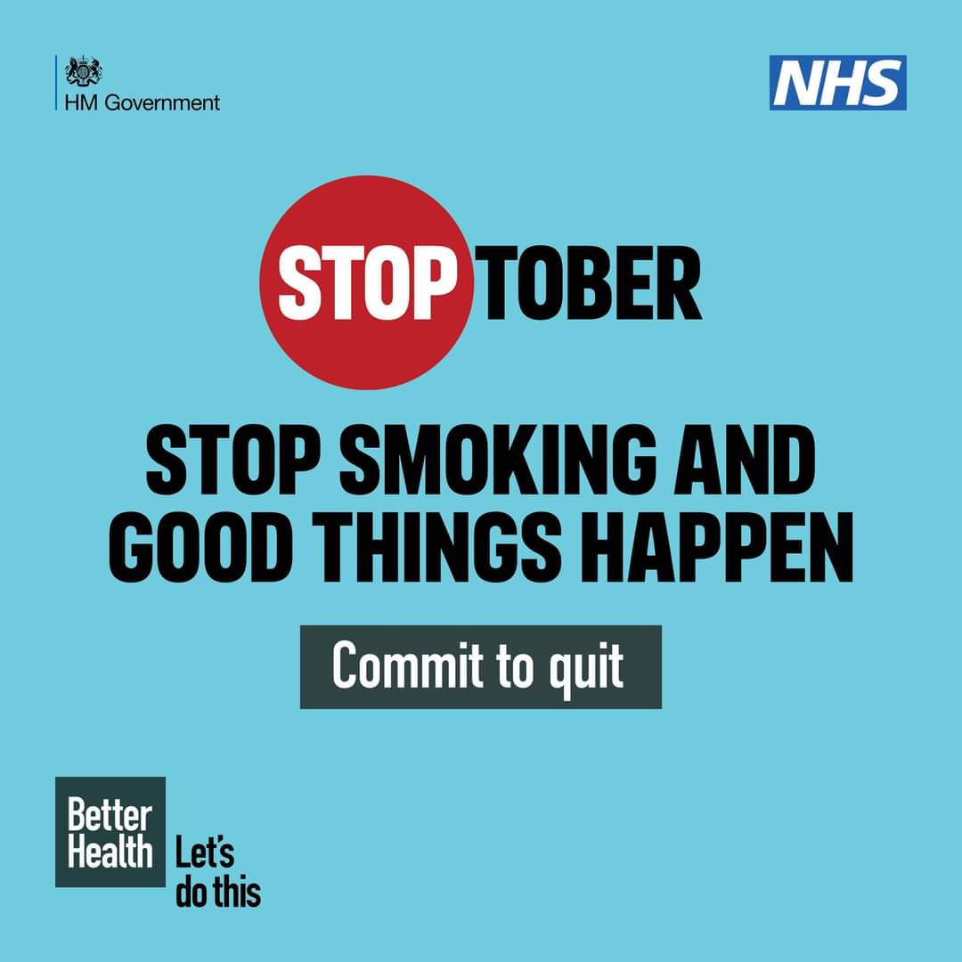 Have you heard of #Stoptober ❓

It is an annual event to support you if you're ready to #CommitToQuit 

The @NHS Quit Smoking app can help you keep track of your savings, record your progress and offers helpful tips. 🚭
bit.ly/2DztUZa

#HealthyLibsNfk