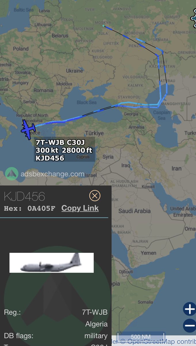 CH_LEBAD's tweet photo. Le 7T-WJB #AAF🇩🇿 sur le chemin du retour vers Alger en provenance de Moscou 🇷🇺
#KJD456. Lockheed LM-100J https://t.co/U2qEDi1GOu