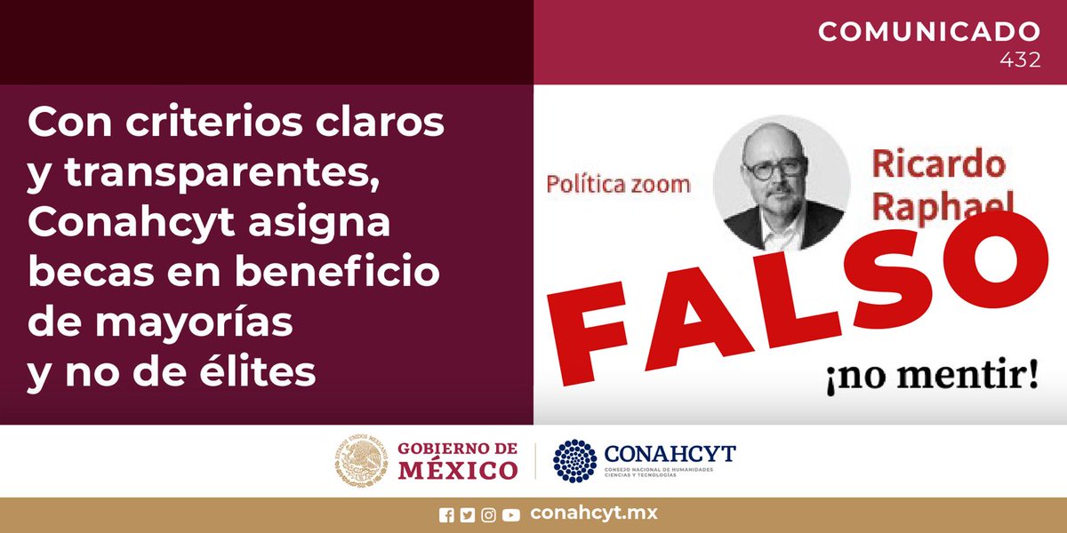 Secihti_Mx's tweet photo. #Comunicado | Con criterios claros y transparentes, Conahcyt asigna becas en beneficio de mayorías y no de élites. ➡️ https://t.co/ETXcRbXApq https://t.co/FaZkSdsOE0