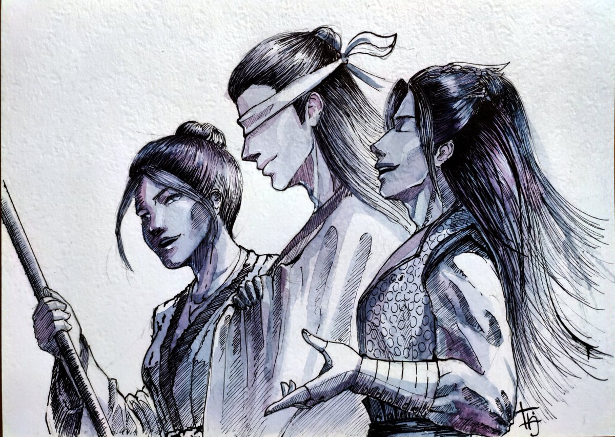 Day 3
Path

This trio fits here perfectly. Even if there were some doubts, and their story is fleeting, it is good in its own way.

#art #inktober #ink #inktober2023 #chinese #mdzs #xueyang #xiaoxincheng #aqing #modaozushi #theuntamed
<a href="/inktober/">Inktober</a>  #魔道祖師