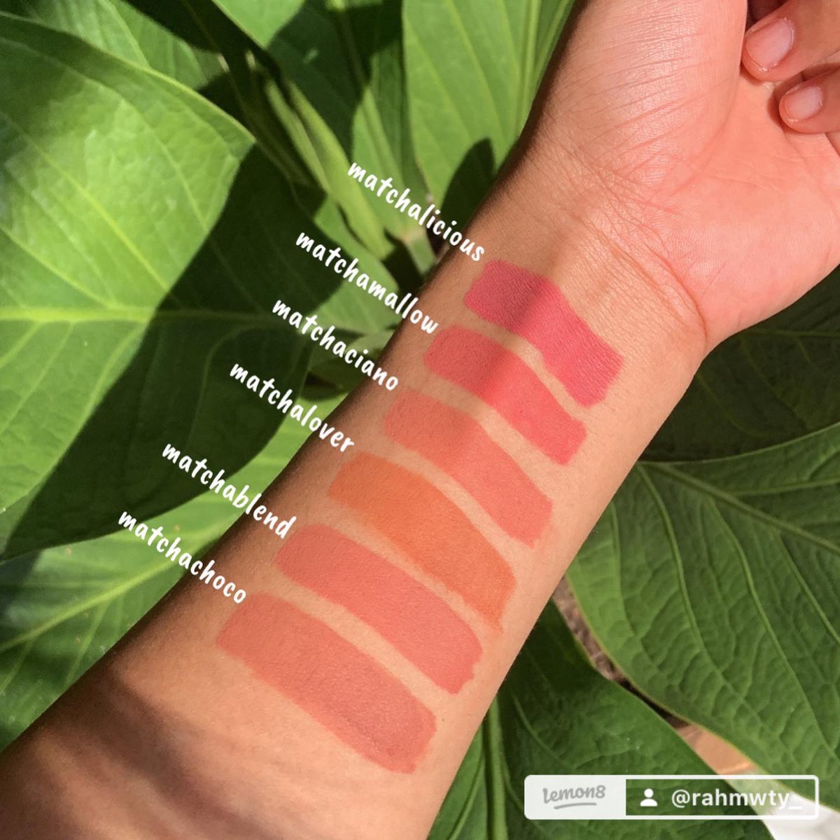 Rahmwty_'s tweet photo. HANASUI matchalatte edition 

Hanasui launch mattedorable matcha latte edition 🍃
Lipcream ini tuh ringan banget di bibir &amp; punya wangi matcha yg enak waktu di apply di bibir.
My fav shade is 3 buttom row : 02, 04, &amp; 05 🫶🏻
https://t.co/V9OEtPR7rO https://t.co/JOBB66EfKw