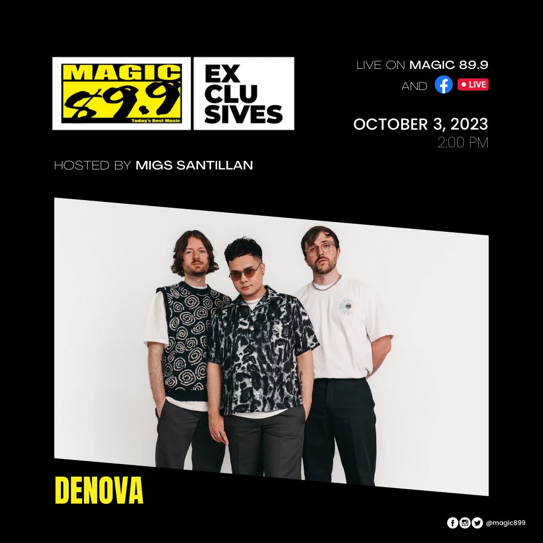 Catch Fil-Brit rock band @DENOVABAND today at 2pm as they tell us more about their brand new song 'Change', as well as what they've been up to, and how much they're loving The Philippines, with our very own DJ Migs Santillan, right here on Magic 89.9! ✨#magicexclusives