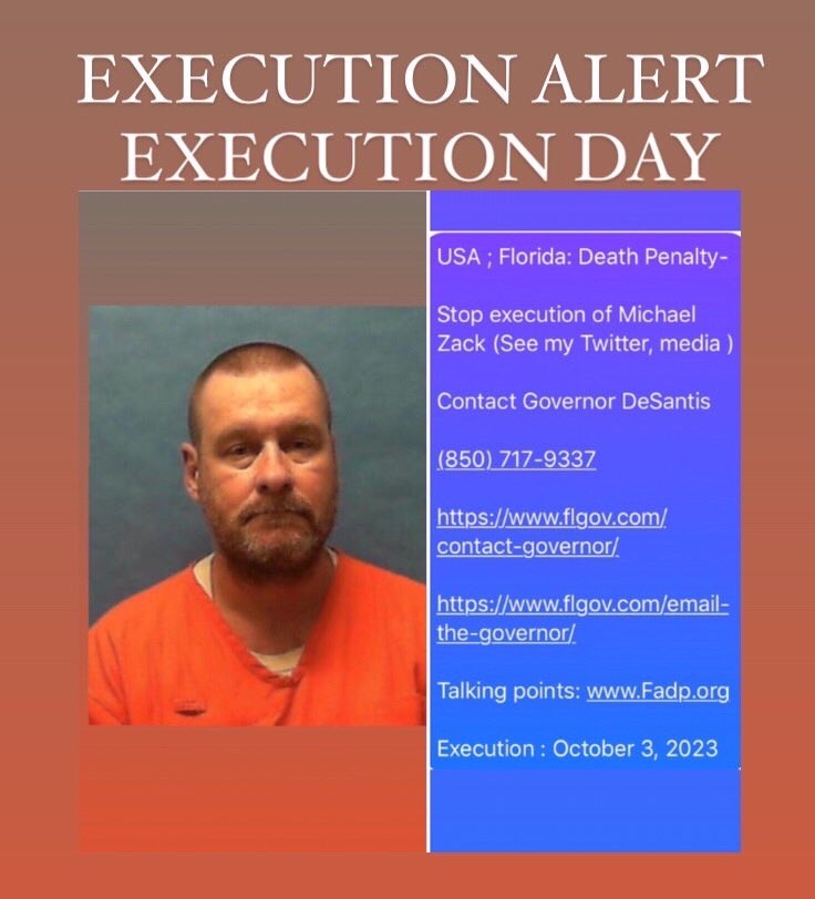 Attika_t's tweet photo. #Florida
EXECUTION ALERT -
EXECUTION DAY -
Stop execution of #MichaelZack (See my Twitter, in media )
Contact Governor DeSantis
(850) 717-9337
https://t.co/wXJlLegTaI
Talking points: https://t.co/dkxBlHBac5
Execution: TODAY
@GovRonDeSantis @RonDeSantis https://t.co/8JSCcHUeZp