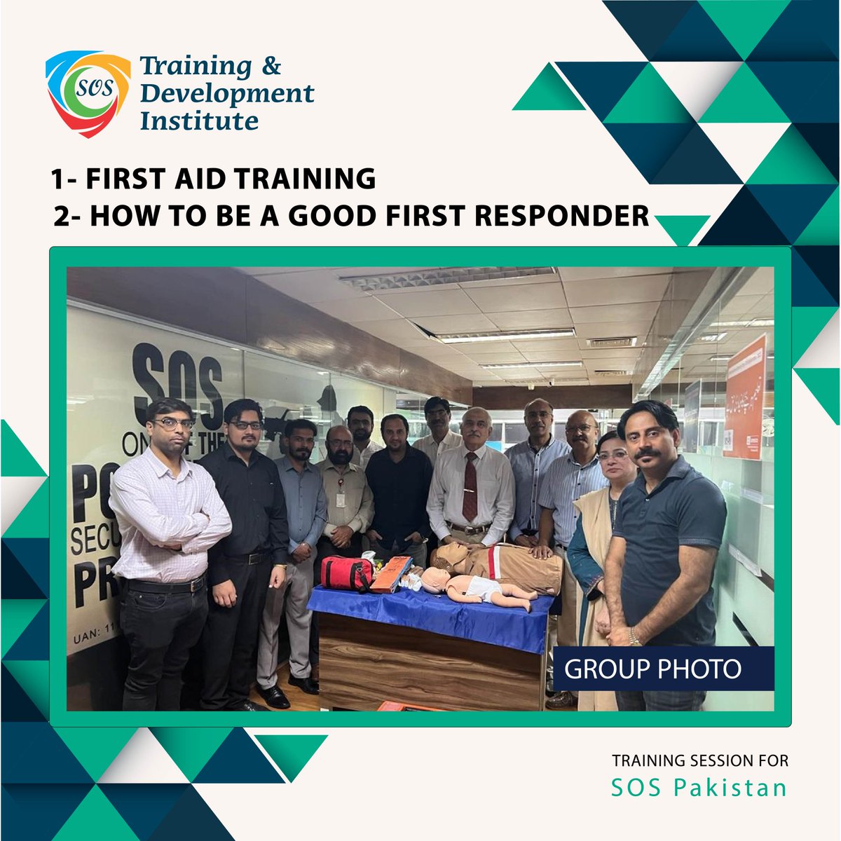SOS_Training_'s tweet photo. We're thrilled to share the success of our recent First Aid Training program at SOS Training Institute. Book our training for your organization,
@arooj.malik@sospakistan.net or +92 331 4123291. #sostraininganddevelopmentinstitute #AroojMalik #SOS#professionaldevelopment#FirstAid https://t.co/yF6YPMjNtC