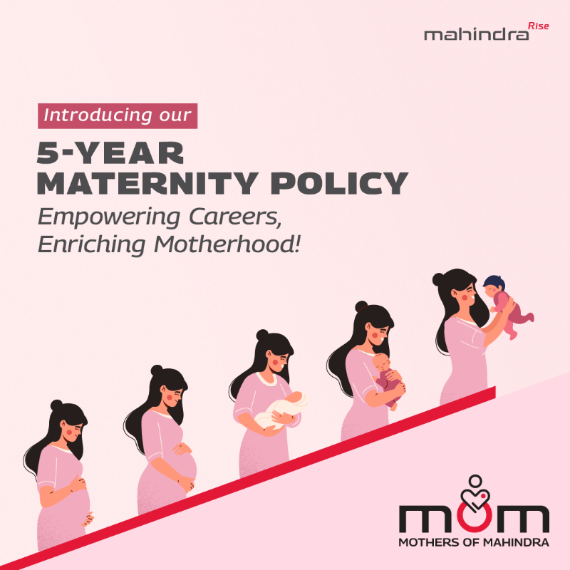 MahindraRise's tweet photo. Our 5-Year Maternity Policy is more than just a policy; it's a promise. 
It's a promise to support our #MothersOfMahindra to pursue their dreams without compromising their role as loving mothers. Discover the highlights here. 
#TogetherWeRise #InclusiveCulture #NewMaternityPolicy