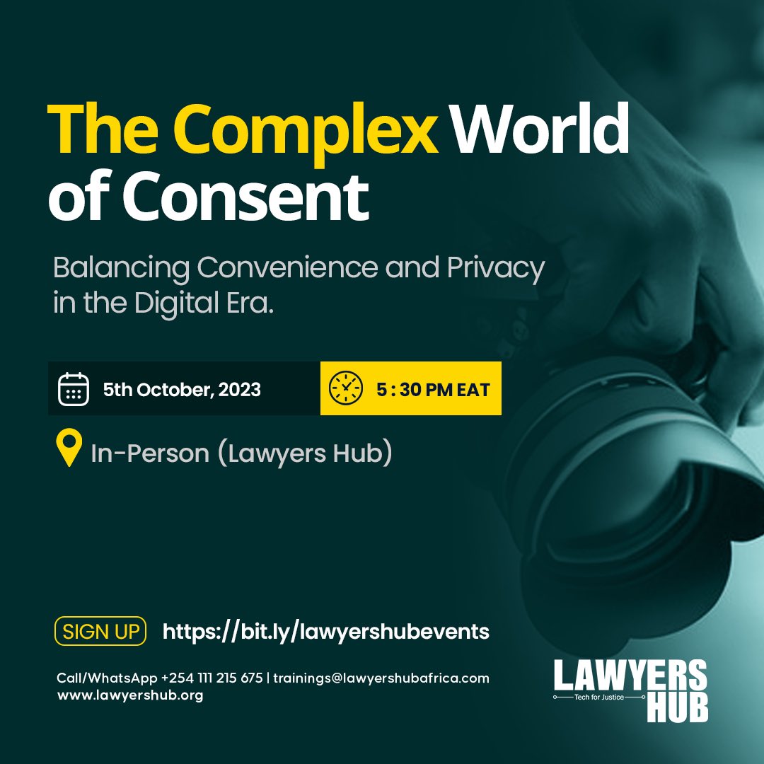 Join us for this in-person event at the Lawyers Hub on October 5, 2023, at 5:30 PM EAT. We'll delve into the complex world of consent, exploring the obligations of data controllers and processors, its impact on businesses, and strategies for ensuring compliance while upholding