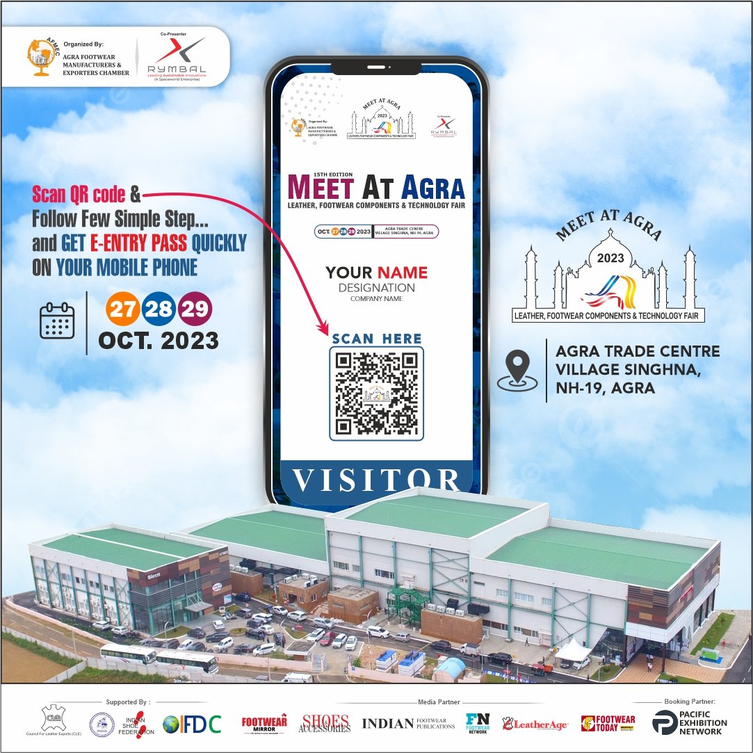 brajeshtbi9's tweet photo. SAVE THE DATE
"Meet at Agra 2023".India's Biggest Leather, Footwear Components &amp; Technology Fair at Agra.

27th to 29th Oct 2023.

#MeetatAgra2023 #AFMEC #meetatagra #ISupportMeetAtAgra2023 #Agra https://t.co/o706m4VpRo