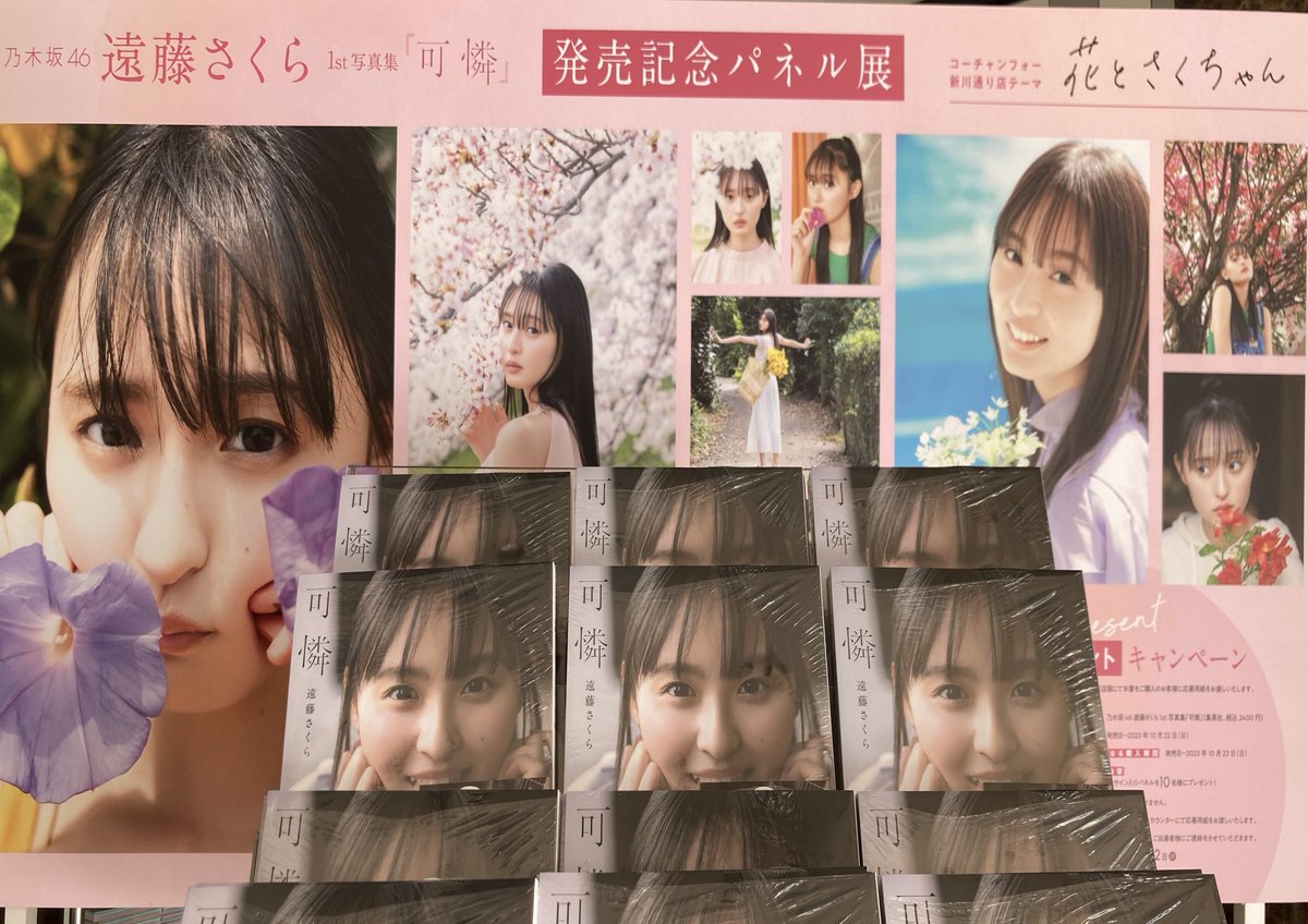 CoachandFour_JP's tweet photo. #乃木坂46 #遠藤さくら 1st写真集『#可憐』発売記念パネル展開催中！！2023年10月3日（火）～2023年10月22日（日）まで #コーチャンフォー新川通り店 にて。
パネル展テーマは【#花とさくちゃん】
パネルプレゼントキャンペーンも実施中!詳細は画像にてご確認ください。 https://t.co/hhURvHDXVf