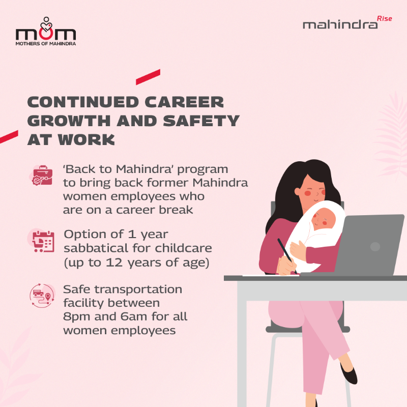 MahindraRise's tweet photo. Our 5-Year Maternity Policy is more than just a policy; it's a promise. 
It's a promise to support our #MothersOfMahindra to pursue their dreams without compromising their role as loving mothers. Discover the highlights here. 
#TogetherWeRise #InclusiveCulture #NewMaternityPolicy