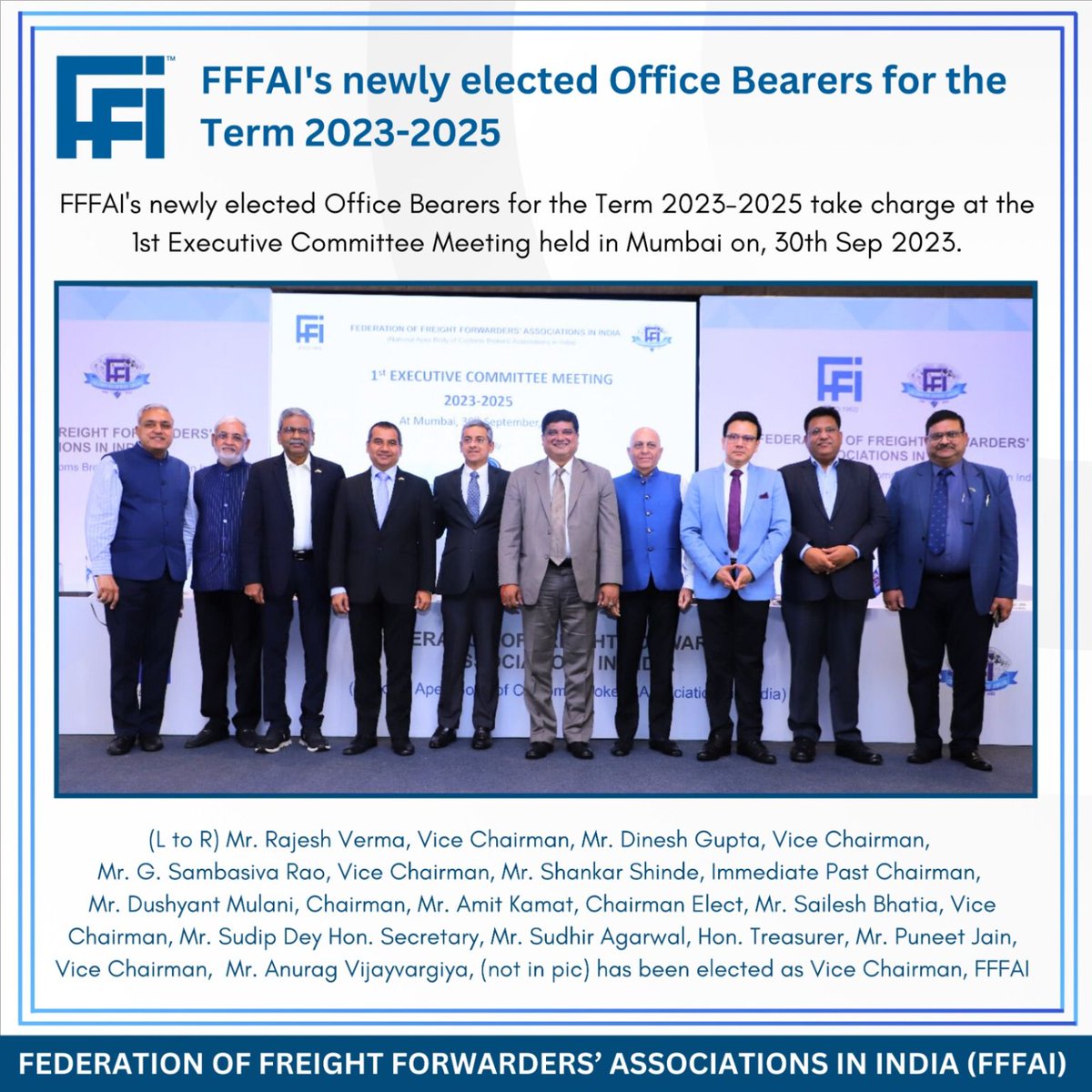 FFFAI's newly elected Office Bearers for the Term 2023-2025 conduct the 1st Executive Committee Meeting at Mumbai on 30th September, 2023.
.
#newteam #fffainewteam #officebearers #custombrokersassociation #freightforwarders #fffaiassociation