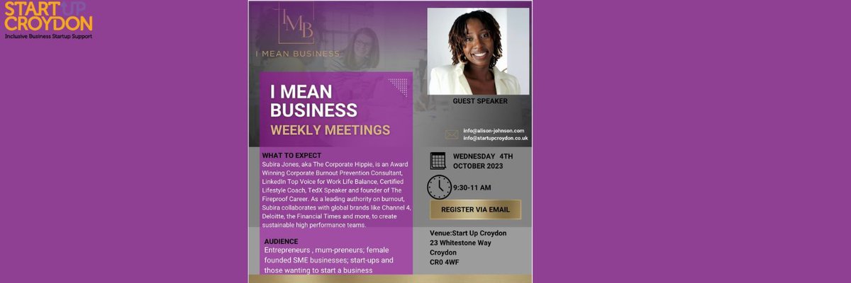 IMB networking workshop this Wednesday. 

Our Guest speaker is Subira Jones, Award Winning Burnout &amp; Lifestyle Speaker &amp; Coach. 

Come along, join us, and help shape something powerful and supportive. 

To register, please click the link in our bio.

<a href="/subirajones/">Subira.Jones</a>