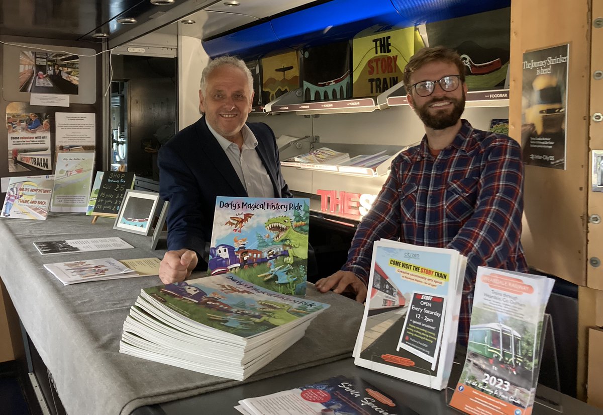 Darly's adventure has extended to Stanhope and can now be found on a retired high-speed train. The Society's children’s book, Darly’s Magical History Ride, will be sold on @TheStoryTrain, a community arts project with @WeardaleRailway and @Citizensongs. bit.ly/45gchVN