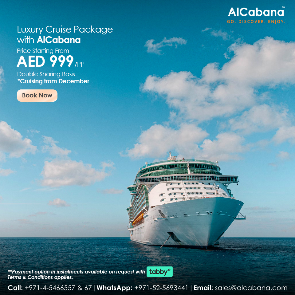Embark on an Elegant Voyage: Discover luxury with AlCabana's Cruise Package, priced attractively at just AED 999 for double sharing. Sail in style and explore with sophistication!
#LuxuryCruiseExperience #AlCabana #MemorableVoyage #AlCabanaAdventures #AllInclusiveLuxury